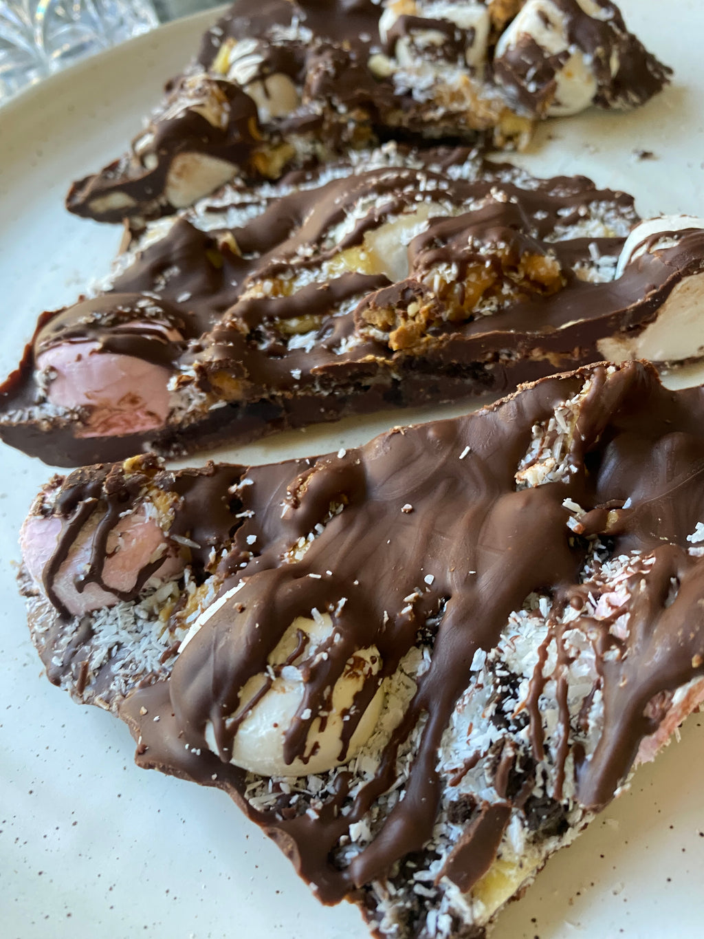 Traditional nutty marshmallow coconut rocky road